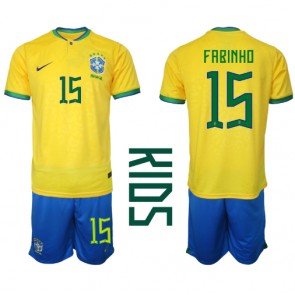Maillot de foot Brésil Fabinho #15 Domicile enfant Monde 2022 Manches Courte (+ pantalon court)